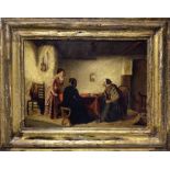 Oil painting on canvas depicting a genre scene in an interior, Dutch painter of the nineteenth centu