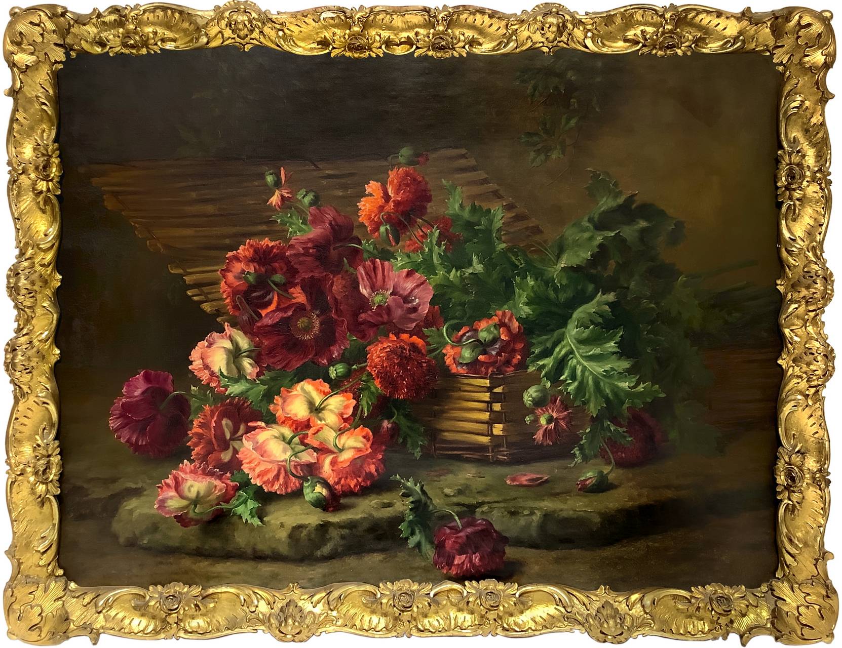 Oil painting on canvas depicting still life of flowers. 85x119 cm. Edward Van Ryswyck (Antwerp, 1871