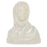 White marble bust depicting Madonna. H 17 cm Base cm 12x8.