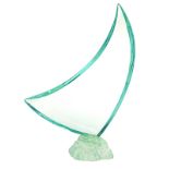 Green glass sculpture depicting Nile Sailing, production Fontana Arte Herwin Burger design. H 39x28