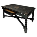 Louis XIII writing desk, 17th century in black ebonized wood, top inlaid in sand-lacquered ivory wit