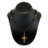 Coroncina from rosary in 9 K gold and garnets, filigree cross gold 9 K. Total 44.40 gr, cross gr 4