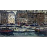 Antonio Alberti Oil painting on canvas depicting boats on the Seine in Paris, Signed on the lower le