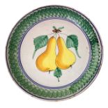 Plate, Caltagirone, twentieth century. With central pears drawing. Diameter 47 cm