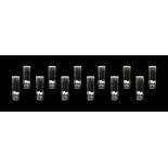 Set of glasses for 12 people multifaceted crystal cylindrical shape with a silver base. hallmark 60s