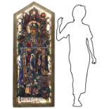 Ancient glass bound to lead with infusion in glass images depicting St. Chad of Mercia, Abbot and Br