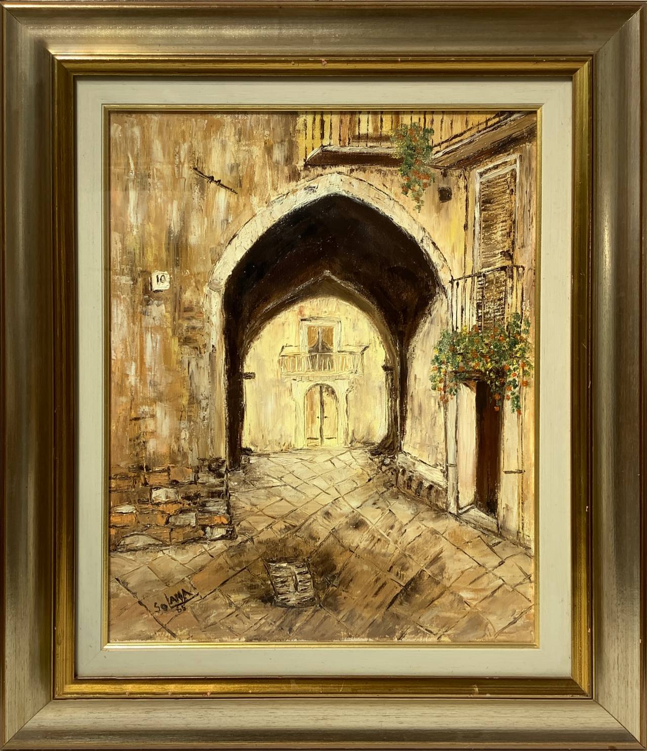 Oil paint on canvas depicting a country road with a pointed arch. signed and dated on the lower left - Image 2 of 5