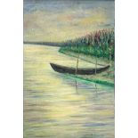 Oil painting on canvas depicting landscape with boat, Signed on the lower right A. Rinoldi. 33x51 cm