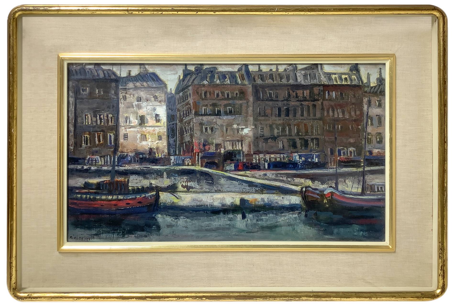 Antonio Alberti Oil painting on canvas depicting boats on the Seine in Paris, Signed on the lower le - Image 2 of 5