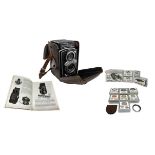 Camera Rolleiflex Automat- RF Model 111A, Serial 634055, year 1938. Dimensions 14.3x8.6x9.0 cm. Shut