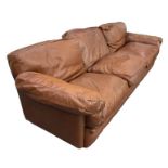3 seater model Poppy 60s and 70s. Tito Agnoli for frau chair. Leather sofa cognac color padded with