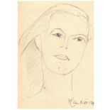 Pencil drawing on paper depicting a woman's face. Siegfried Pfau (Abbey, 1899 - Rome, 1969). Cm 31x2