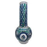 Majolica Vase with blue and green decorations. Neck perforated, Tunisia. 31 Cm