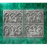 Silver plates on malachite box with Biblical depictions, early 20th Century. Cm 25x29.