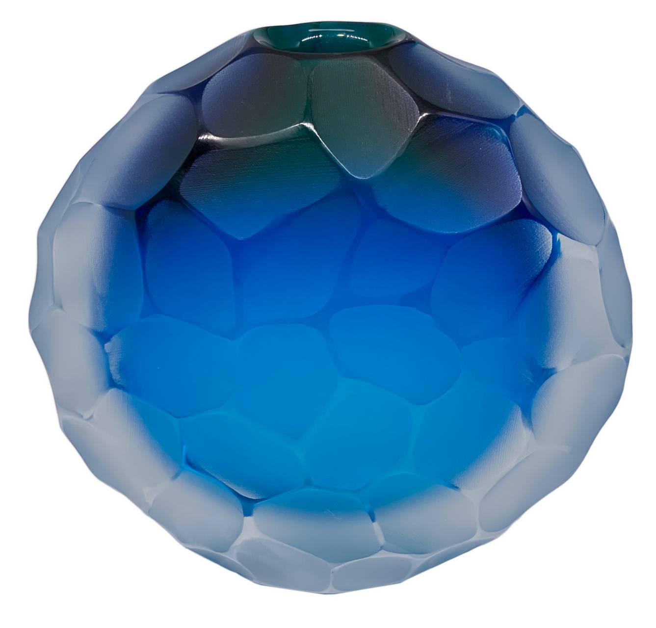 Glass jar submerged globular form in the blue and blue tones, grinded surface and veiled. Murano Gla