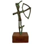 wrought bronze sculpture depicting a warrior with a bow. H 25 cm with wooden base