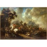 Oil painting on canvas depicting the battle, Allegedly by Pieter van Bloemen. 85x120 cm. In frame 11