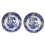 Pair of plates, China, 20th century. With blue decorations depicting bamboo and flowers. Diameter 42