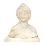 White marble bust depicting young woman. Rectangular base. H 13 cm Base cm 12x7.