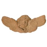 Angel in terracotta with high flying wings, Caltagirone, 20th century. wing glued in place. Cm 23x57