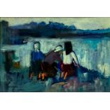 Grego Gilberto (Roma 1941), oil painting on canvas applied to masonite, "Lavandaie" the river. Signe