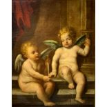 Oil painting on canvas depicting Archangel Raphael with chalice and angel Uriel with sword "Light of