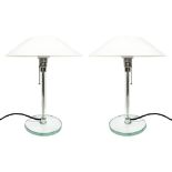 Couple of Style lamps Wilhelm Wagenfeld. glass and metal structure, diffuser in layered white glass.