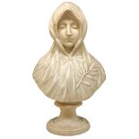 White marble bust depicting women with olive branch on the mantle, the nineteenth century. With circ