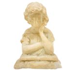 Sculpture in white marble depicting girl with book, nineteenth century. H 17 cm, base 12x8 cm. Small