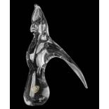 Parrot in crystal, 20th Century, vintage Ronneby Sweden FM Konstglas Glass. H 21 cm