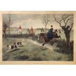 Colored Etching, Hand depicting "My Lady Leads" fox hunting scene, George Derville Rowlandson (1861-