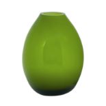 Vase in Murano glass, of globular form, in jacketed glass in shades of green. h cm 15.