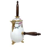 Milk jug with emulsifier, white Limoges porcelain decorated in gold and polychrome, wooden handle. 5