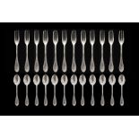 Silver cutlery set, Empire style, consisting of 12 Cake forks (290 g) and 12 coffee spoons (150 gr)