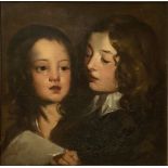 Oil painting on canvas depicting a boy and girl face, with letter. Painter from the Early nineteenth