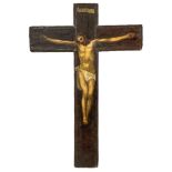 Wooden cross with Christ cricifisso policromo painting, eighteenth century. H 77x52 cm