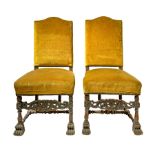 Pair of chairs with high backrest, upholstery in yellow. Late 19th century.