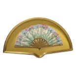 Folding fan painted with floral motifs in ventagliera. Early twentieth century. Cm 38x64