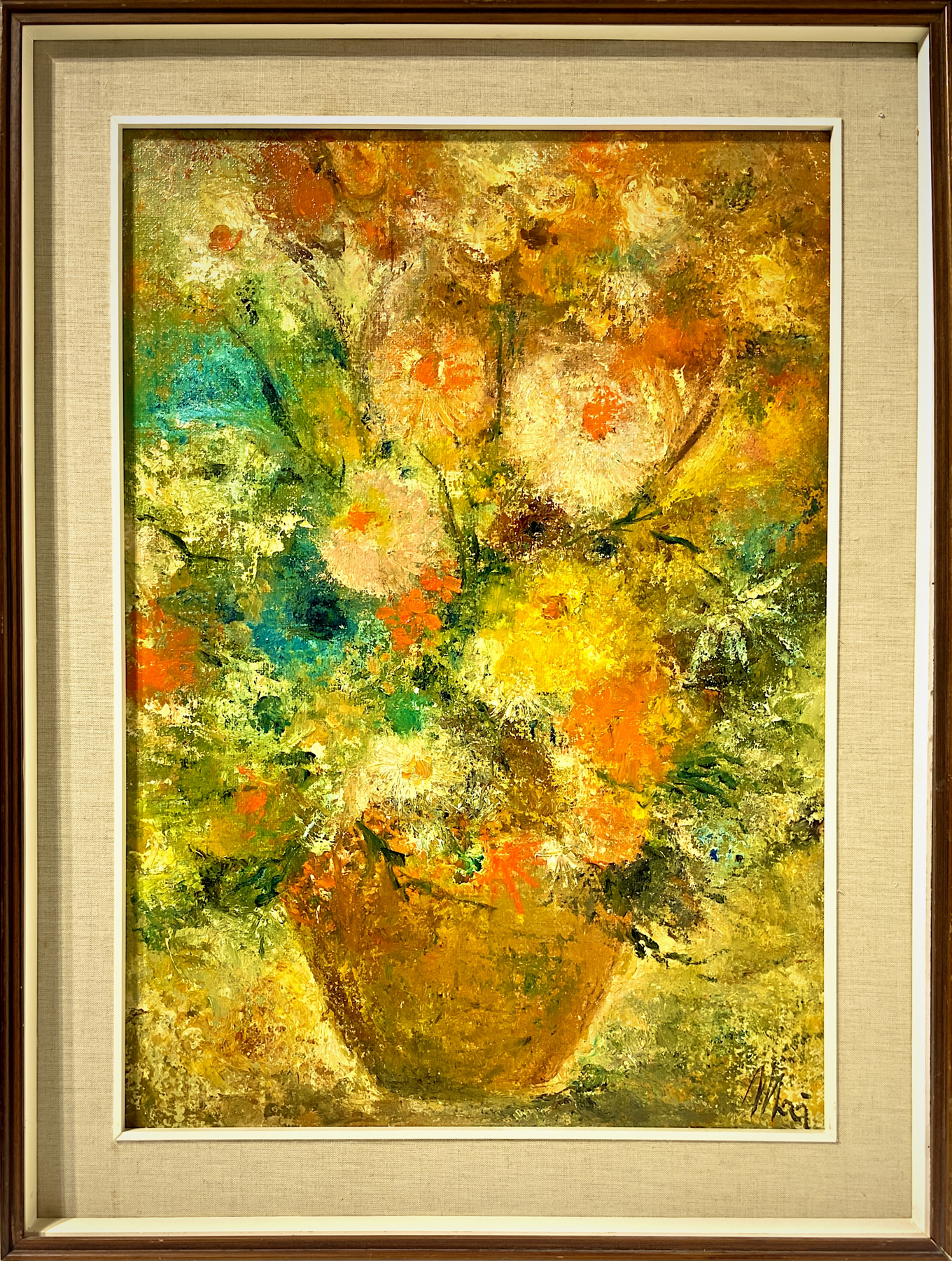 Oil painting on canvas depicting vase with flowers, signed Mai. Cm 70x50 - Image 2 of 4