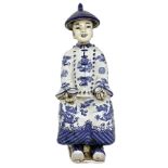 Statuette of the Chinese character with bowls in the colors white and blue, H 26 cm