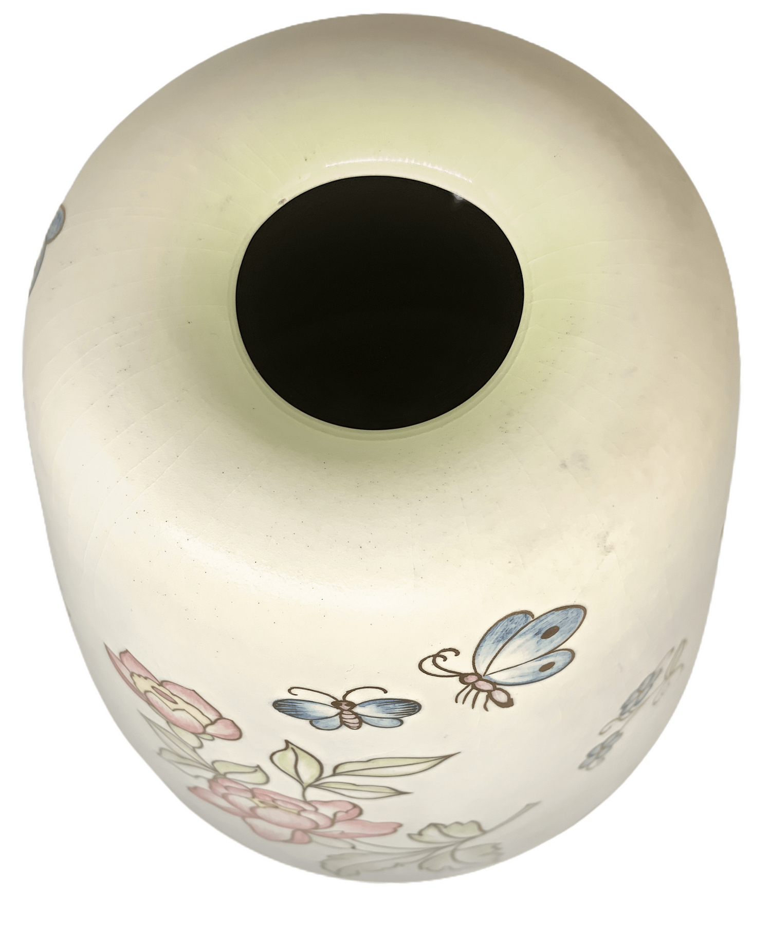 Lenci, white earthenware vase modeled casting painted with flowers and butterflies. Lenci - Turin, - Image 5 of 5