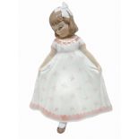 Copenhagen porcelain figurine depicting a child with white dress and pink. H 22 cm