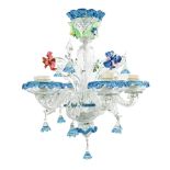 Chandelier Murano glass in transparent and colored in shades of blue. Early twentieth century, 40 cm