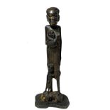 Wooden sculpture Africa, woman with two children. H 103 cm, base 38 Cm.