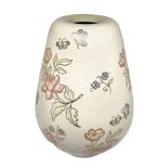Lenci, white earthenware vase modeled casting painted with flowers and butterflies. Lenci - Turin,