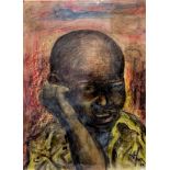 Mixed media on paper depicting young black. Signed Cafra (Cafra Francis), XX century. Dated 86. Cm 4