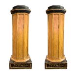 Pair of lacquered faux marble hexagonal columns, XVIII century Sicily. H 135 cm square base 47x47 cm