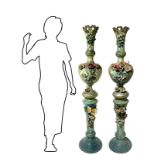 Pair of Neapolitan vases in terracotta, height 166 cm, with floral decorations in the nineteenth cen