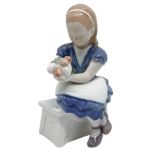 Copenhagen porcelain figurine depicting little girl with flowers. H 15 cm