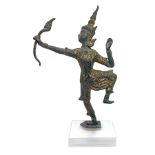 Bronze statue depicting Buddha with bow and plexiglass base, 31 cm